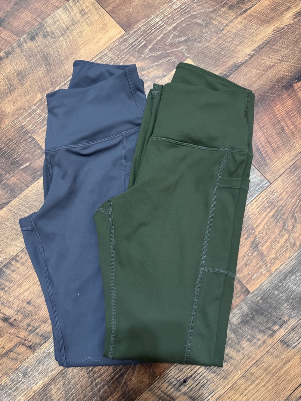 Amazon womens High-Waist Leggings — gray & Forest Green